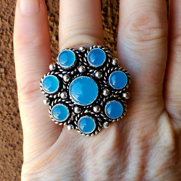 New Blue Chalcedony Adjustable Silver Ring. - Picture 9 of 14